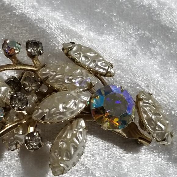 Vintage 80's floral brooch aurora borealis stones 1.1899 - Picture 16 of 16